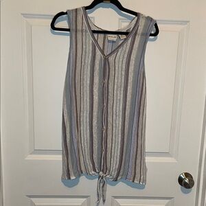 Rachel Zoe Sleeveless Striped Button up 100% Linen Blouse